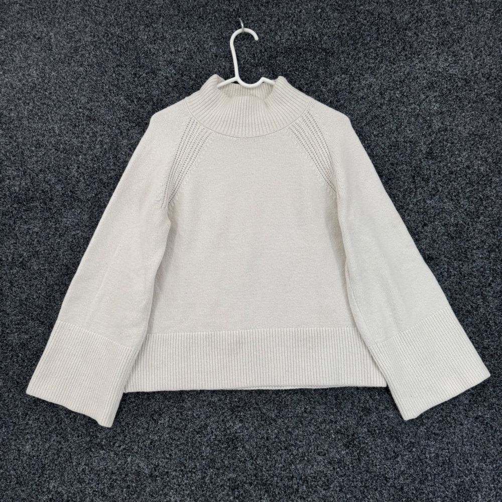 Banana Republic Womens Cream Mock Neck Raglan Sleeve Cotton Blend Sweater Medium